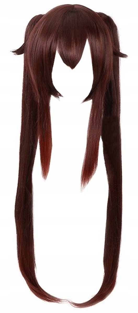 Hu Tao Cosplay Pruik - Lang Bruin Haar met Paardenstaarten