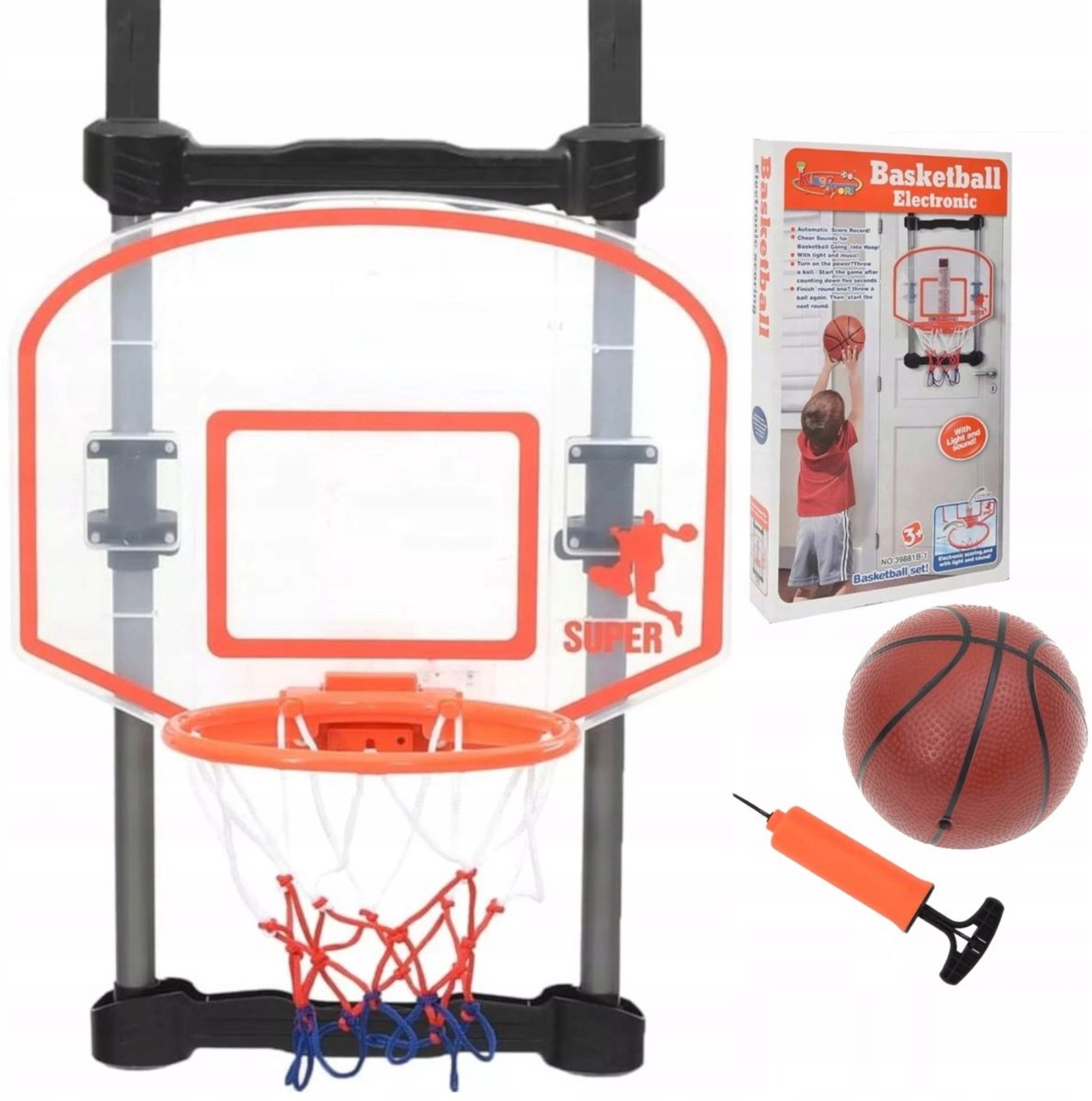 Basketbalbord met scoreteller, bal en pomp, 24 cm ring