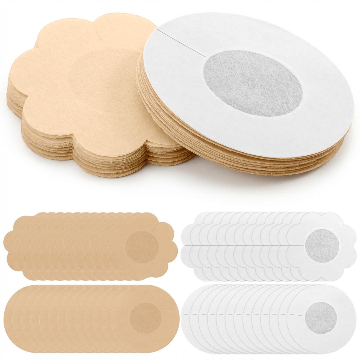 Wegwerp Tepelblaadjes 120 Stuks - Beige Satijnen Tepelhoezen - Zelfklevend - Perfect voor Onder Kleding - ShopVlot