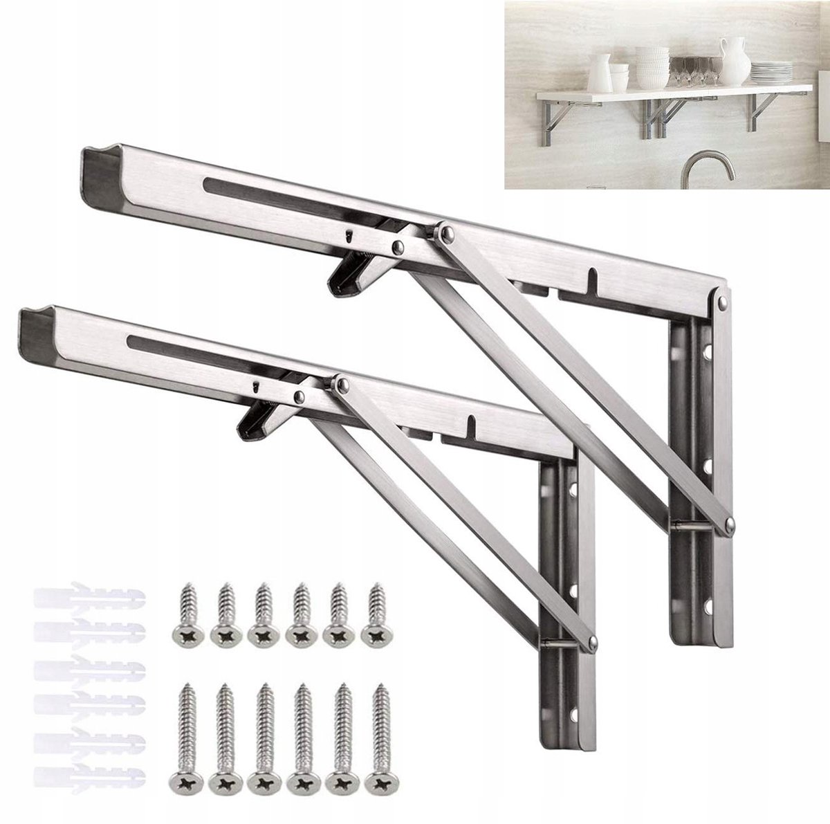 2x Opvouwbare RVS Console, 150 kg Draagvermogen, Wandmontage