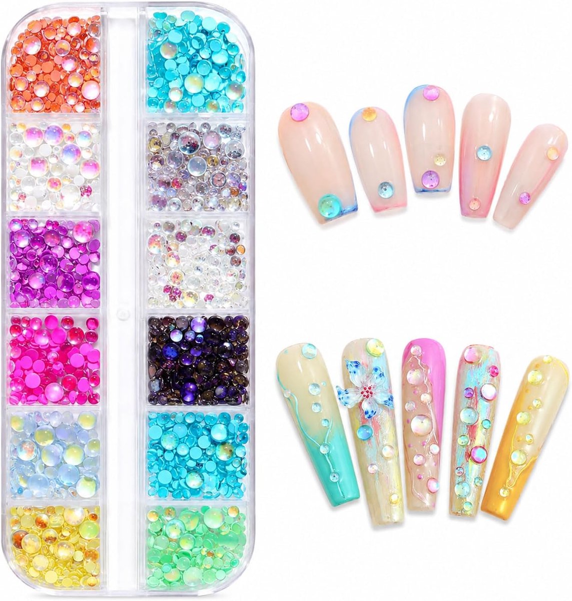 12 Kleuren Aurora Nagelparels, 3D Platte Rug Sierstenen - ShopVlot