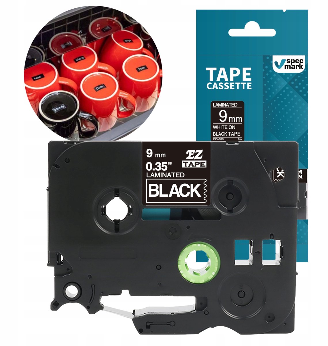 Brother TZe-325 Gelamineerde Tape 9mm Zwart op Wit - Compatibel