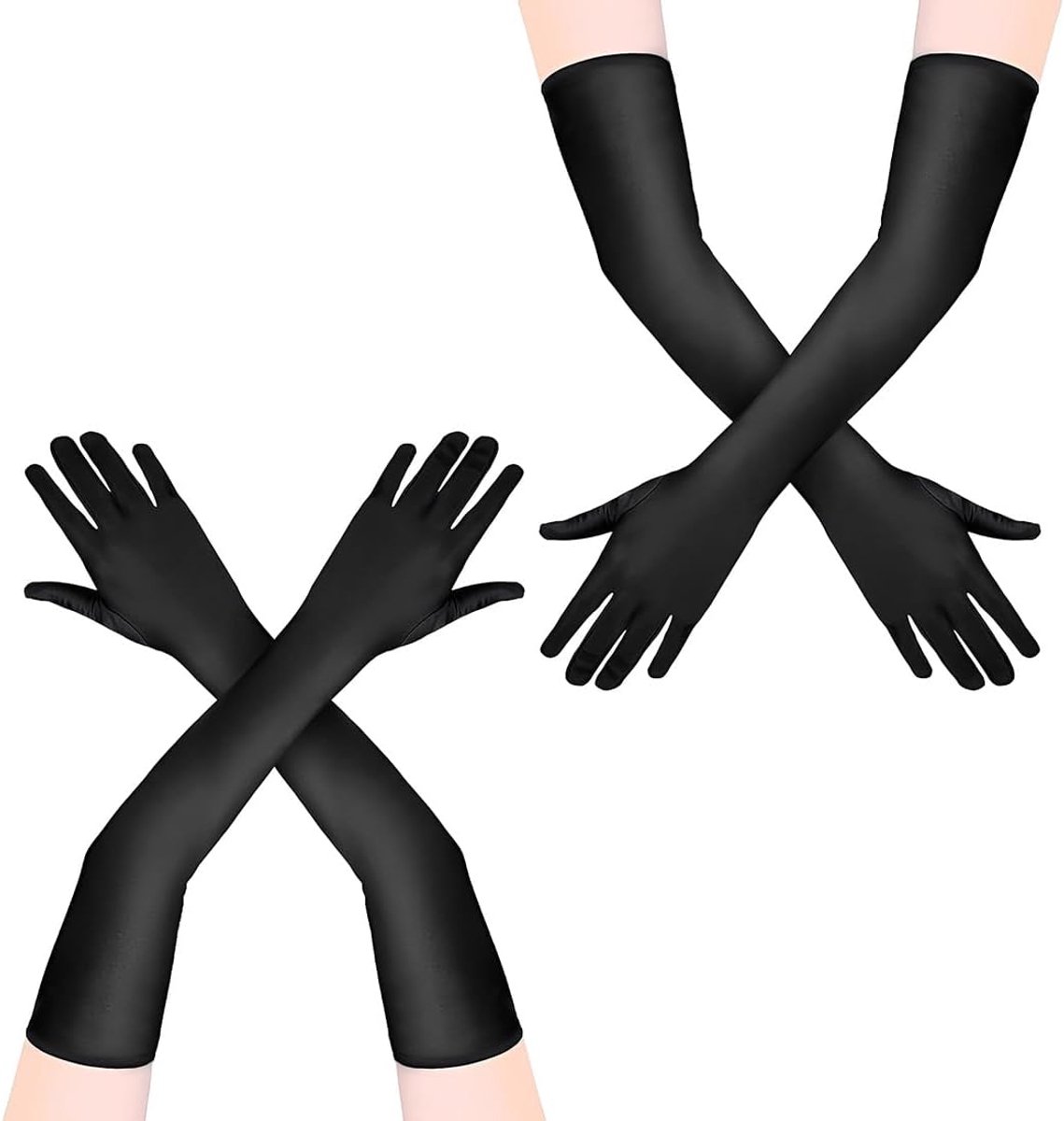 Burlesque handschoenen dames satijn zwart, operahandschoenen 55 cm lang, jaren 20 stijl handschoenen elastisch 2 stuks - ShopVlot