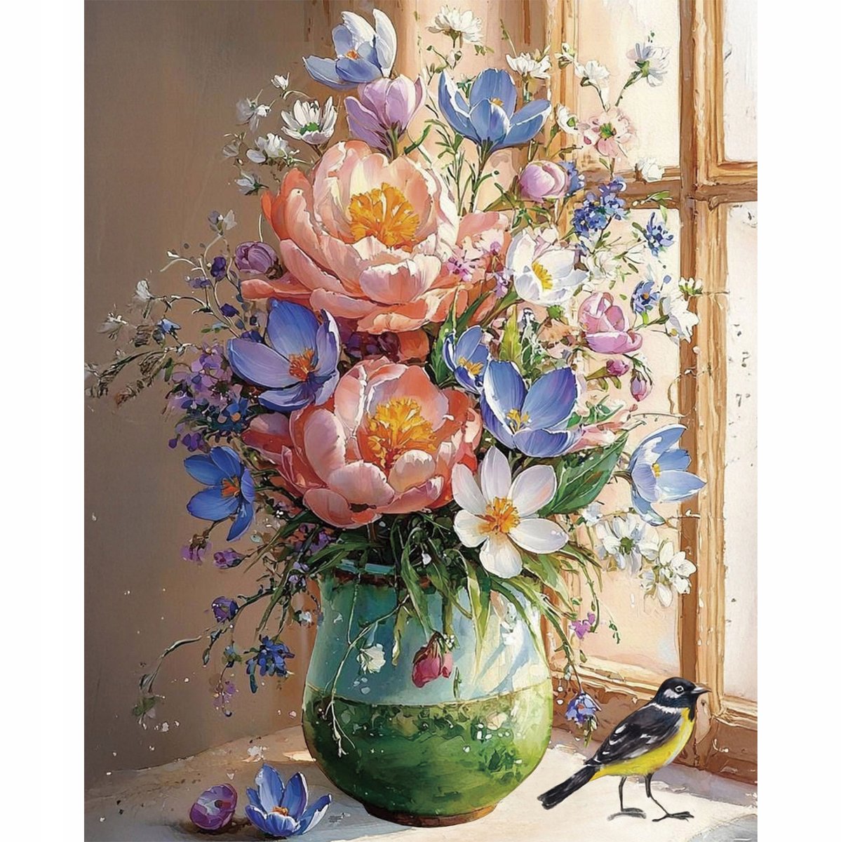 Diamond Painting Kit 40x50cm met Lijst - Bloemen Pioenrozen