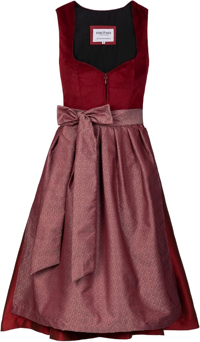 Dirndl midi Luise - fluwelen rood - inclusief schort - perfect voor feestgelegenheden - ShopVlot