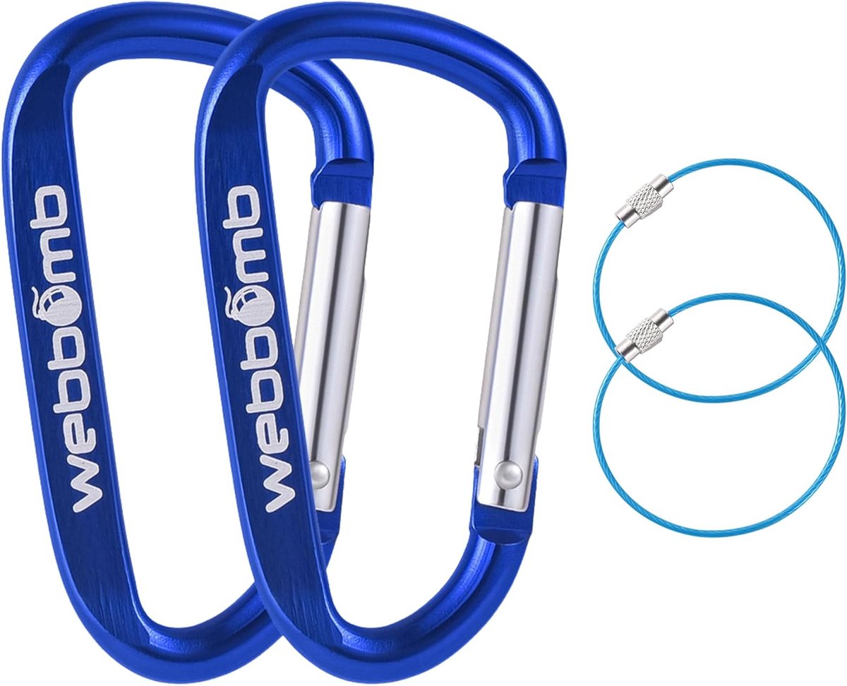 Carabiner haken 6,5 cm - klikhaak set - inclusief sleutelringen - ideaal voor wandelen - ShopVlot