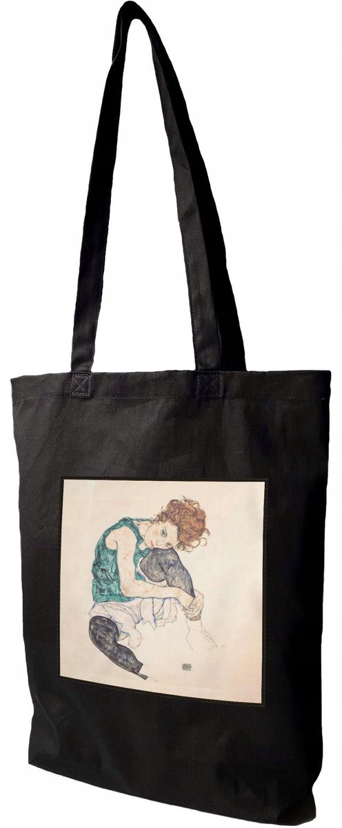 Shopper Tas met Egon Schiele Print - Zittende Vrouw