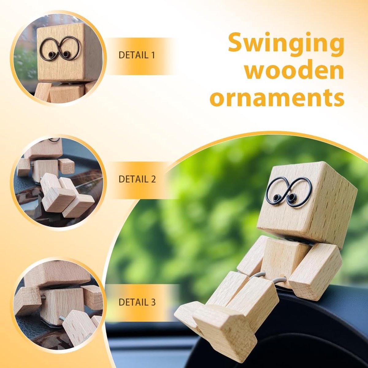 Houten schommelfiguur - schattige bobblehead autodecoratie - handgemaakt - unieke tafelversiering - ShopVlot