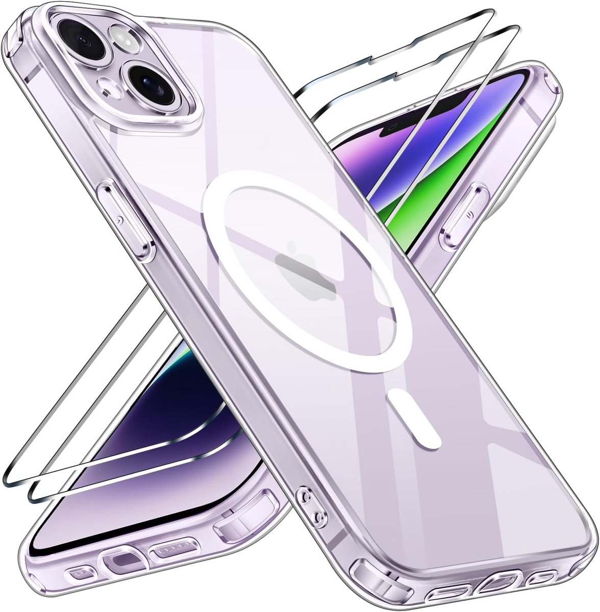 ivoler hoesje voor iPhone 14 - transparant - MagSafe compatibel - schokbestendig met screenprotectors - ShopVlot