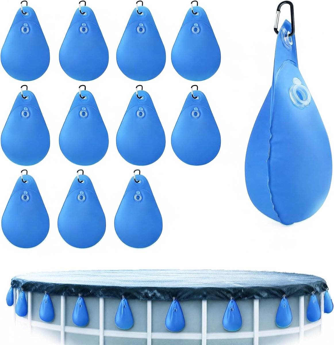 Waterzak zwembadafdekking, 12 stuks, hangende waterzakken met haken (blauw2) - ShopVlot