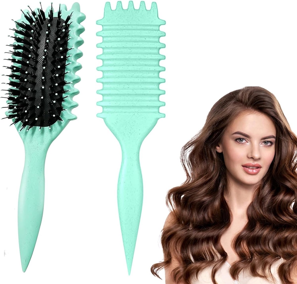 Krulborstel - Groen - 3-in-1 Stylingborstel voor Krullen en Volume - Voor Professionele Resultaten Thuis