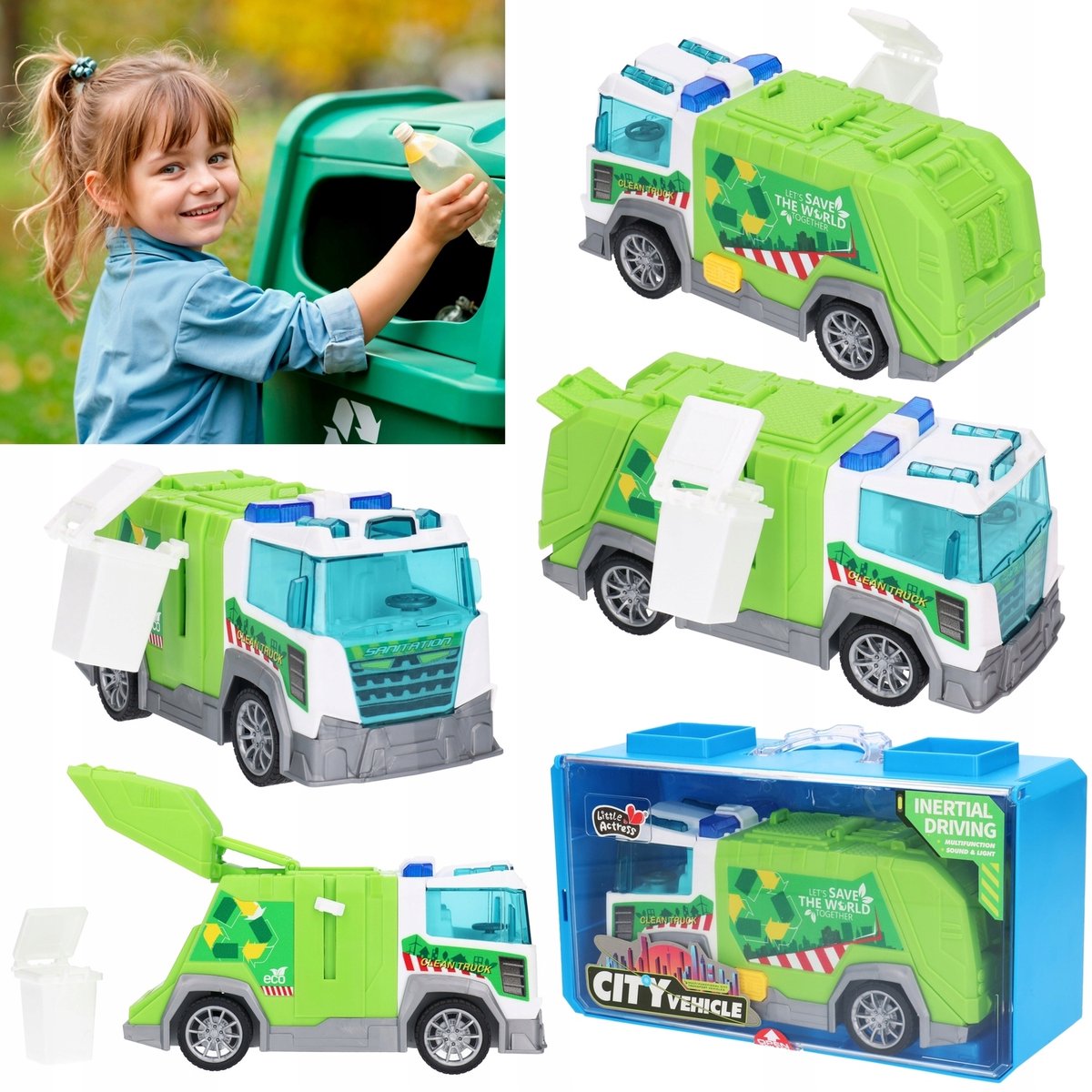 Speelgoed vuilniswagen met geluid en afvalbak, 3+