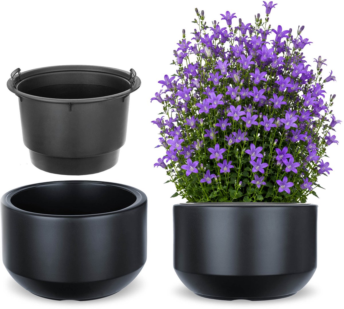 KADAX Bloempot met binnenpot, plastic sierpot vorstbestendig voor bloemen en planten, staand antraciet 29,5x19cm