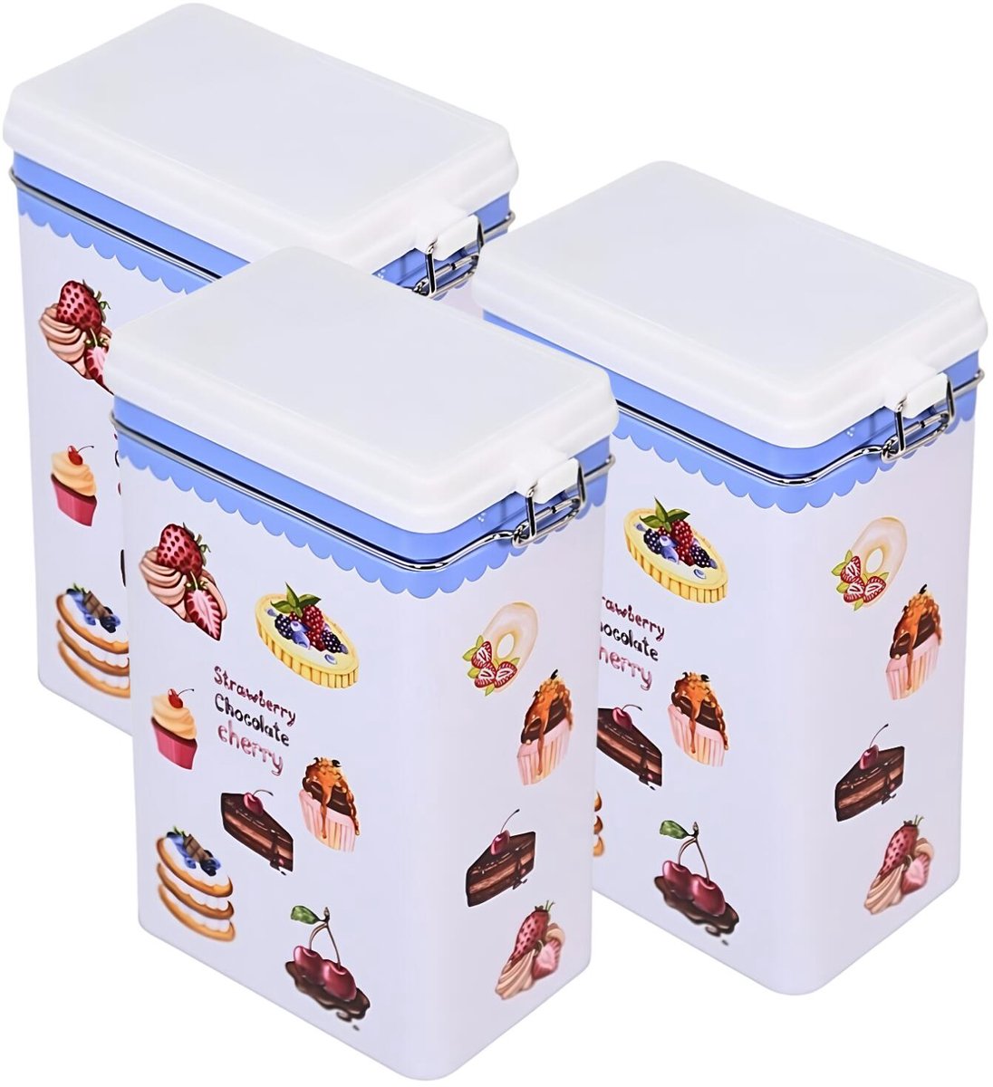 Excellent Houseware Keuken voorraadblik - 3x - snoep / koekjes / koffie - met beugelsluiting - 12 x 8 x 20 cm