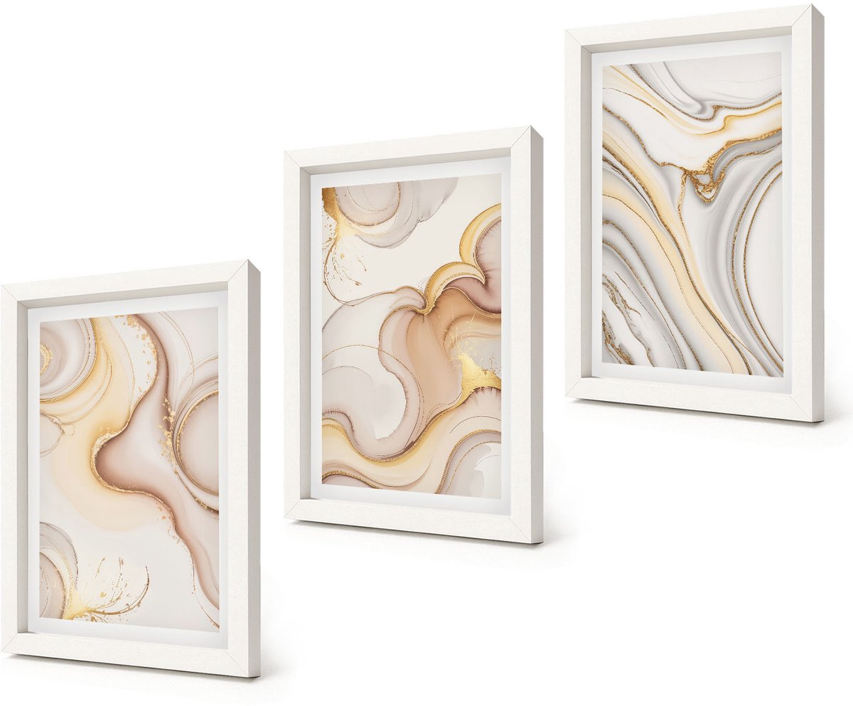 Coloray 3-Delige Schilderij Set - Lineaire abstracte motieven, stijlvolle decoratie - 20x30 - Moderne Wanddecoratie - Woonkamer - Woonkamer Decoratie