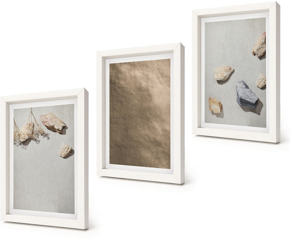 Coloray 3-Delige Schilderij Set - Strandstenen, natuurlijke structuren - 20x30 - Muurdecoratie - Decoratieve Schilderijen - Wohnzimmer - Stijlvolle Muurdecoratie