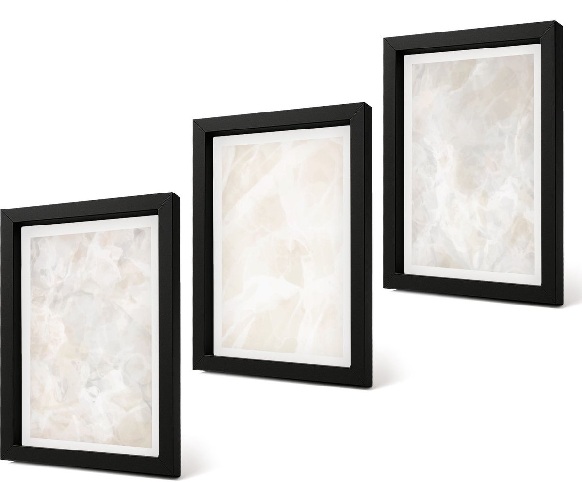 Coloray 4-Delige Schilderij Set - Pastelkleurige stenen structuren van wit marmer - 20 x 30 cm - Stijlvolle Muurdecoratie - Kantoor - Decoratieve Schilderijen