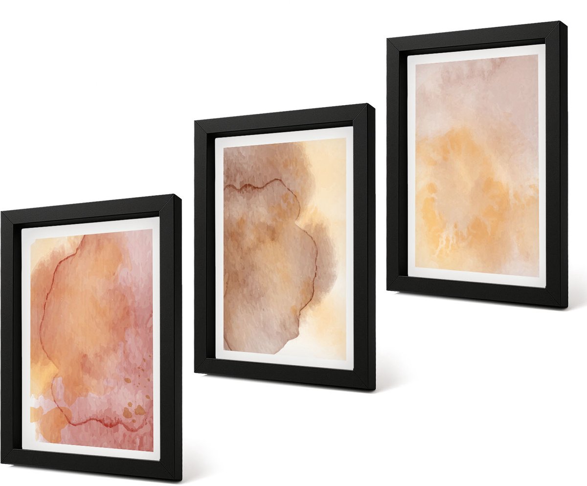 Coloray 4-Delige Schilderij Set - Warme aquarelverf op canvas, kleurrijke texturen - 20 x 30 cm - Stijlvolle Wanddecoratie - Interieur