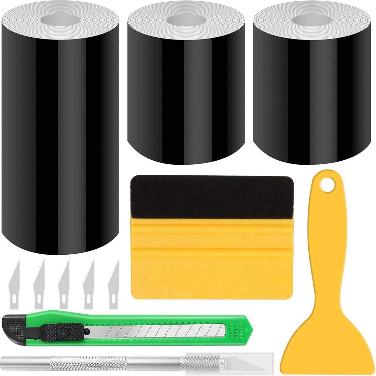 3 Rolls Car Film Black Paint Protection Film Car Self-Adhesive (2 x 2 + 10 cm x 1), Scratch-Resistant Paint Protection - ShopVlot