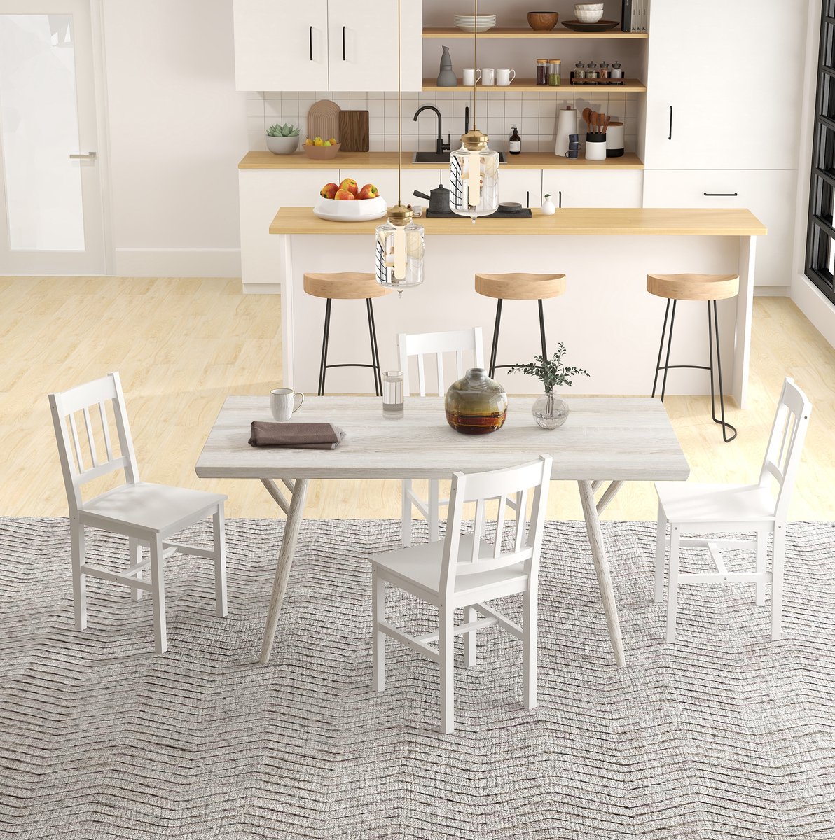 FloraGrace Eetkamerstoel Set van 4 – Moderne Stoelen met Rugleuning – Voor Keuken, Eetkamer en Woonkamer – Hout – Wit
