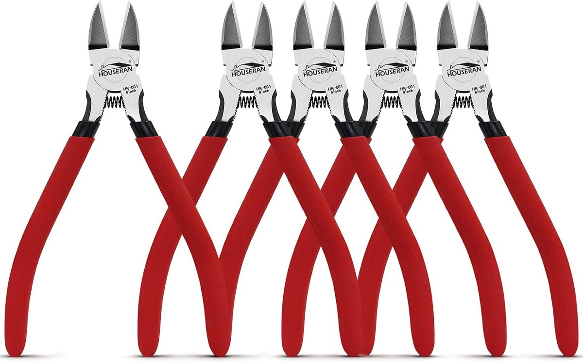 6 Inch Side Cutter, 5 Pieces, Side Cutter Set, Countersunk Pliers, Spring Loaded with Non-Slip Red Handle, Robust for - ShopVlot