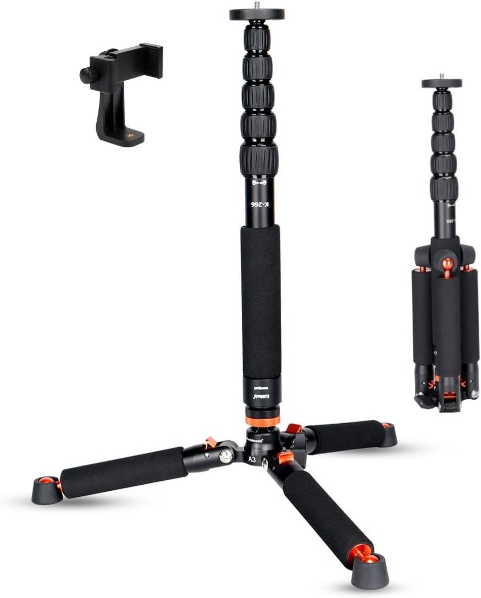 Koolehaoda Aluminum monopod for camera with metal tripod base. 6 sections: 42-177cm, adjustable leg diameter Φ28mm, up - ShopVlot
