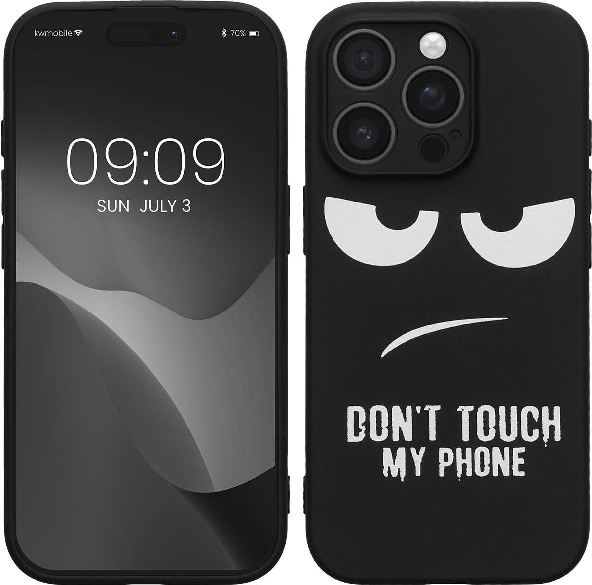 kwmobile telefoonhoesje geschikt voor Apple iPhone 14 Pro - Hoesje voor smartphone in wit / zwart - Backcover van TPU - Don't Touch My Phone design