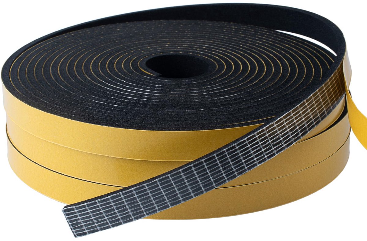 Famanu – Tochtstrip voor deur en raam, 3 rollen van 12 mm (B) x 3 mm (T), zelfklevende tochtstopper schuimtape, totaal 15 m lang, zwart