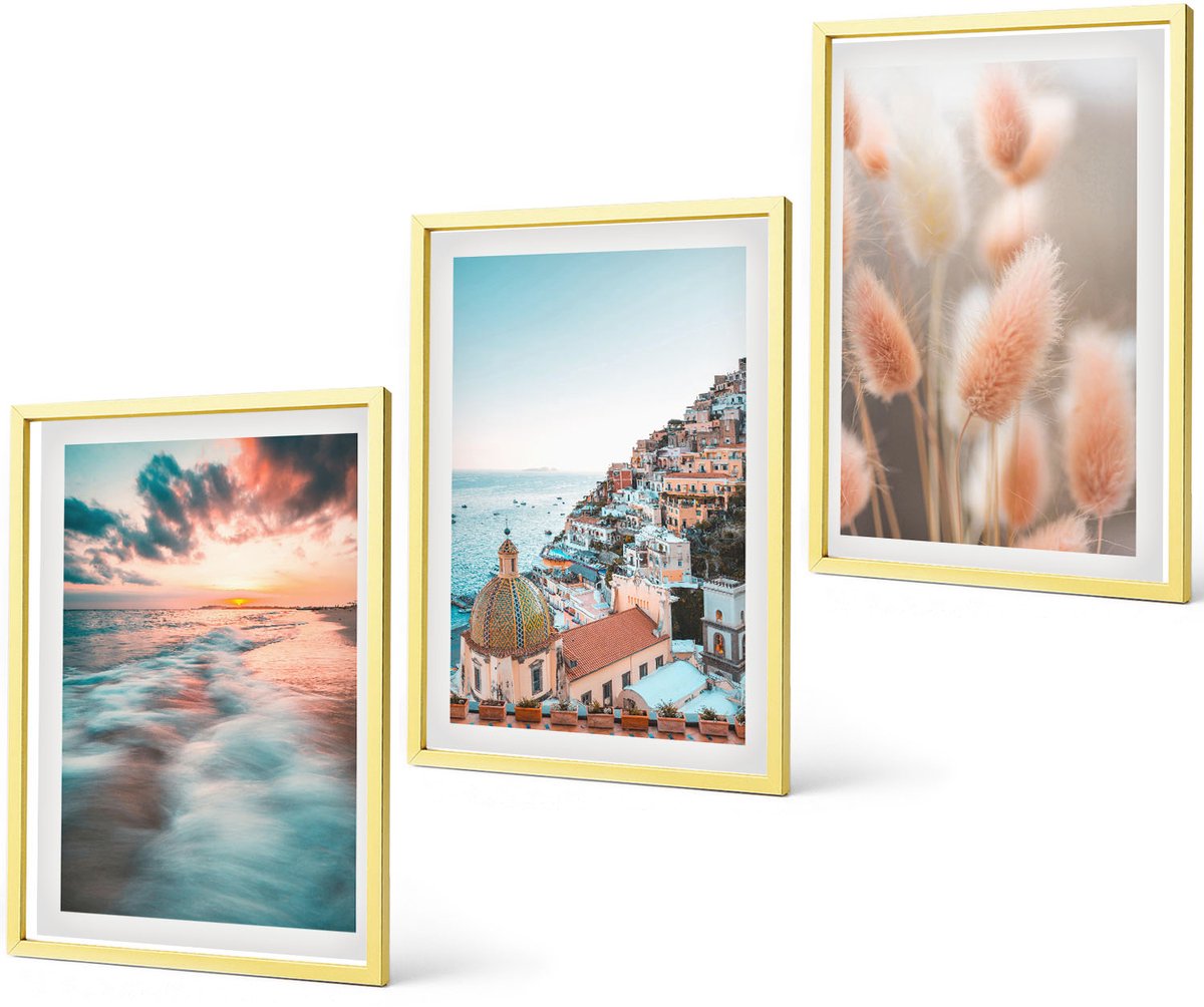 Coloray 3-Delige Schilderij Set - Harmonie Van De Natuur Met Stenen, Water En Boeddha - 40 x 40 cm En 40 x 60 cm - Decoratieve Muurdecoratie - Slaapkamer - Decoratieve Schilderijen
