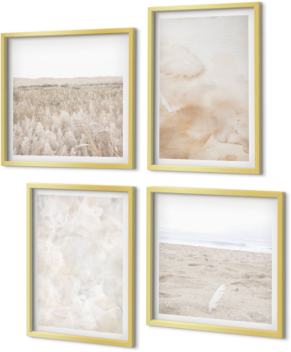 Coloray 4-Delige Schilderij Set - Modieuze texturen in pastelkleuren. - 40 x 40 cm en 40 x 60 cm - Stijlvolle Muurdecoratie - Slaapkamer - Woonkamer Decoratie