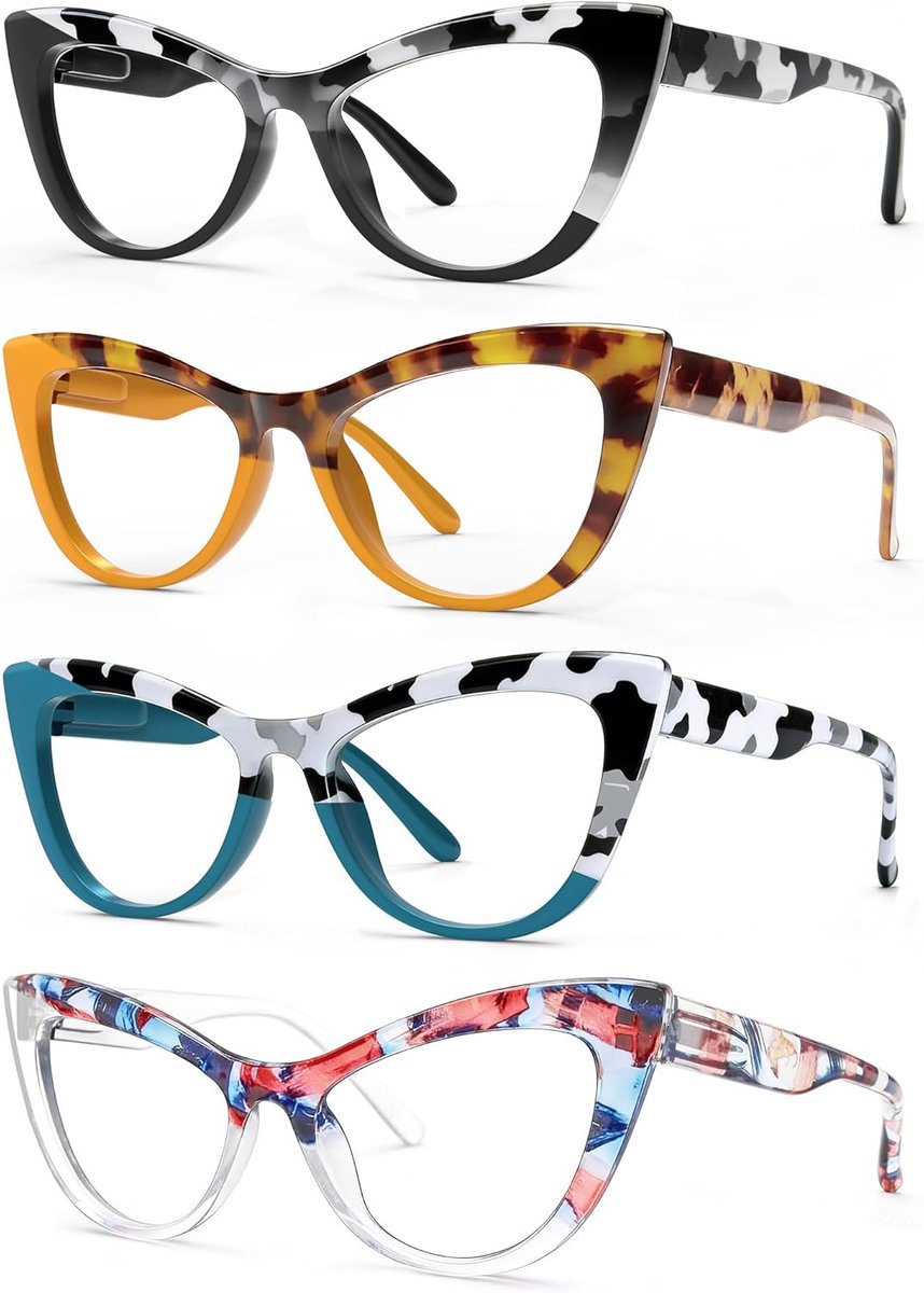 HEEYYOK Women's Reading Glasses with Blue Light Protection and UV Filter Cat Eye Style Light Pack of 4 - ShopVlot