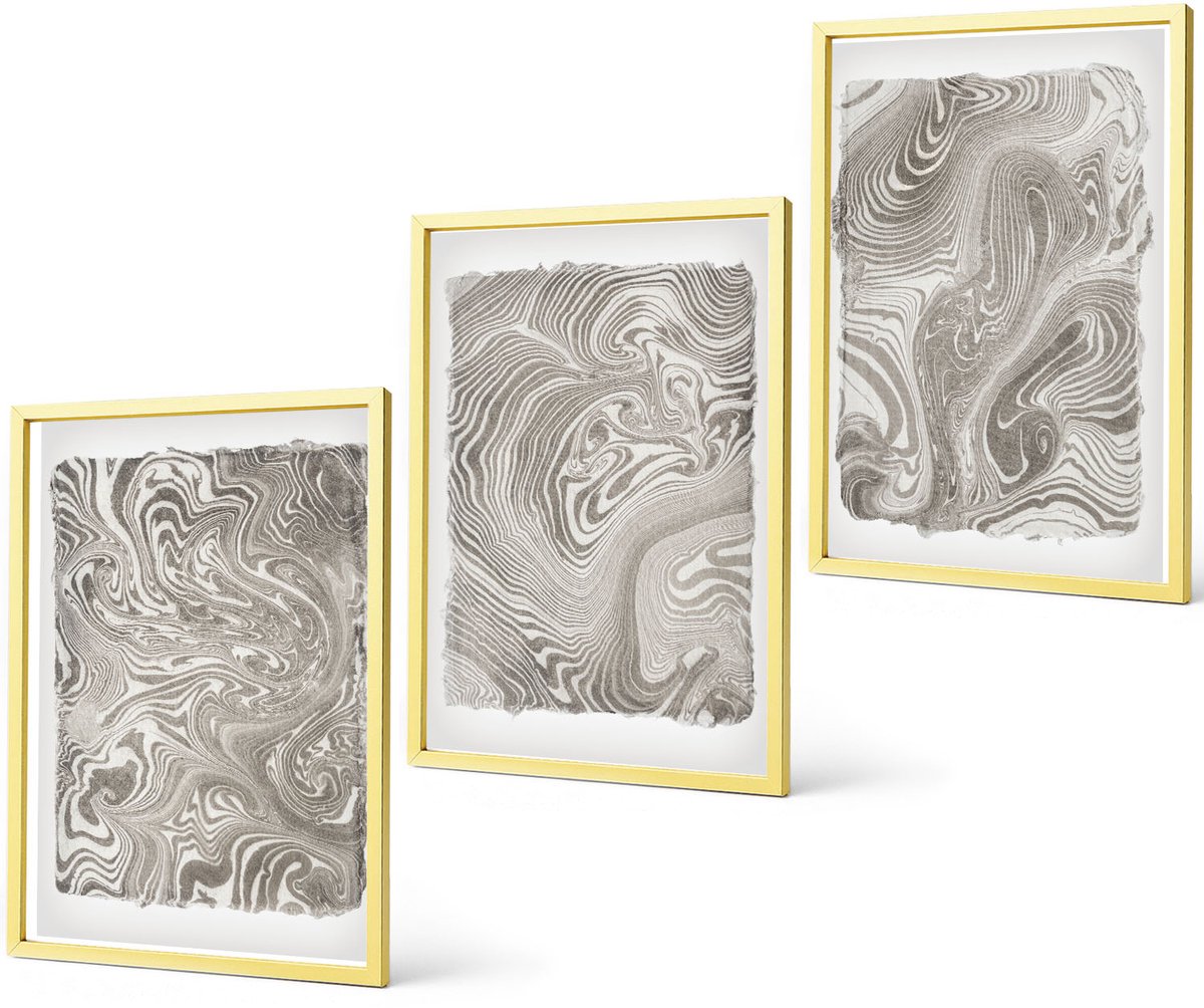 Coloray 3-Delige Schilderij Set - Abstracte Schilderkunst Met Moderne Vormen - 40 x 40 cm En 40 x 60 cm - Moderne Wanddecoratie - Woonkamer - Interieur Decoratie