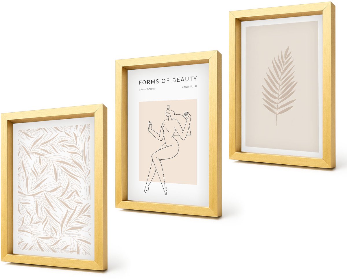 Coloray 4-Delige Schilderij Set - Minimalistische stijl met botanische motieven - 20 x 30 cm - Muurdecoratie - Wanddecoratie - Slaapkamer - Woonkamer Decoratie