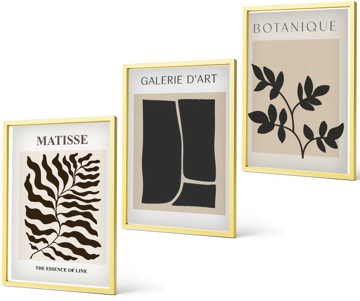 Coloray 3-Delige Schilderij Set - Minimalistische Posters Met Plantenpatronen En Abstracte Kunst. - 40 x 40 cm En 40 x 60 cm - Decoratieve Muurdecoratie - Slaapkamer - Woonkamer Decoratie