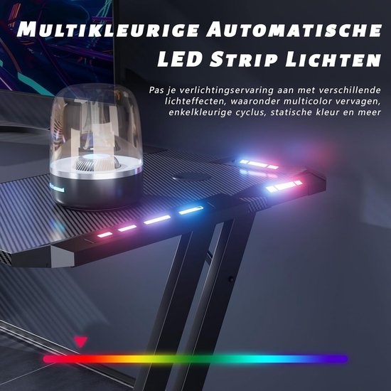 Gaming Bureau - PC Tafel - Studeren Spelen Werken - LED Verlichting - 160 x 60 cm - Zwart — afbeelding 5