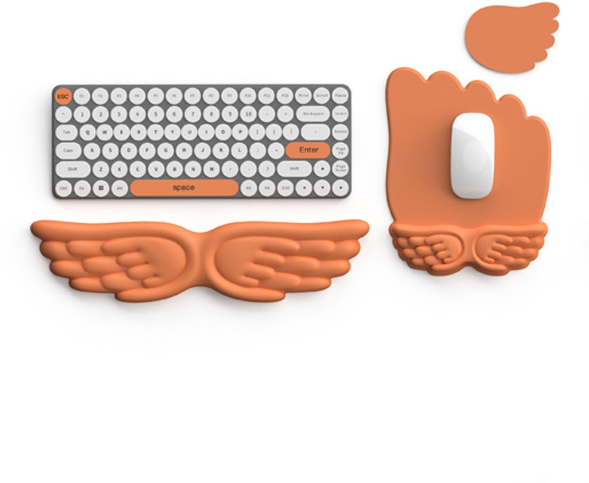 Polssteun voor toetsenbord, ergonomische polssteun voor muis en toetsenbord met onderzetters, zacht traagschuim voor computer en laptop, thuiskantoor, gaming （oranje kleur）