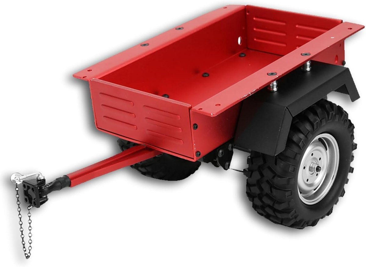 aanhangwagen, aluminium aanhangwagen, auto, zeer simulatie, RC auto, voertuig, modelkoppeling, aanhangwagen, rupsband, bouwset voor SCX10 90046 RC auto (rood)