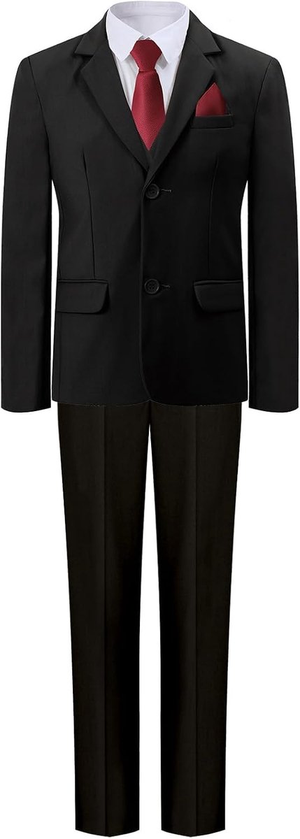 mintgreen 6-delige Jongenspakken Set, Blazer & Broek & Gilet & Overhemd & Stropdas met Pochet, 7-12 Jaar