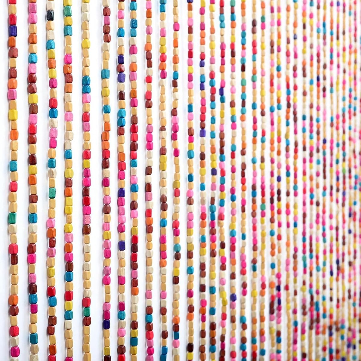 kralengordijn, deurgordijn, 27 strengen, regenboog, kleurrijk, hout, natuur, kralengordijn, draadgordijn, insectenbestendig, houten kralengordijn, handwerk, 90 x 175 cm