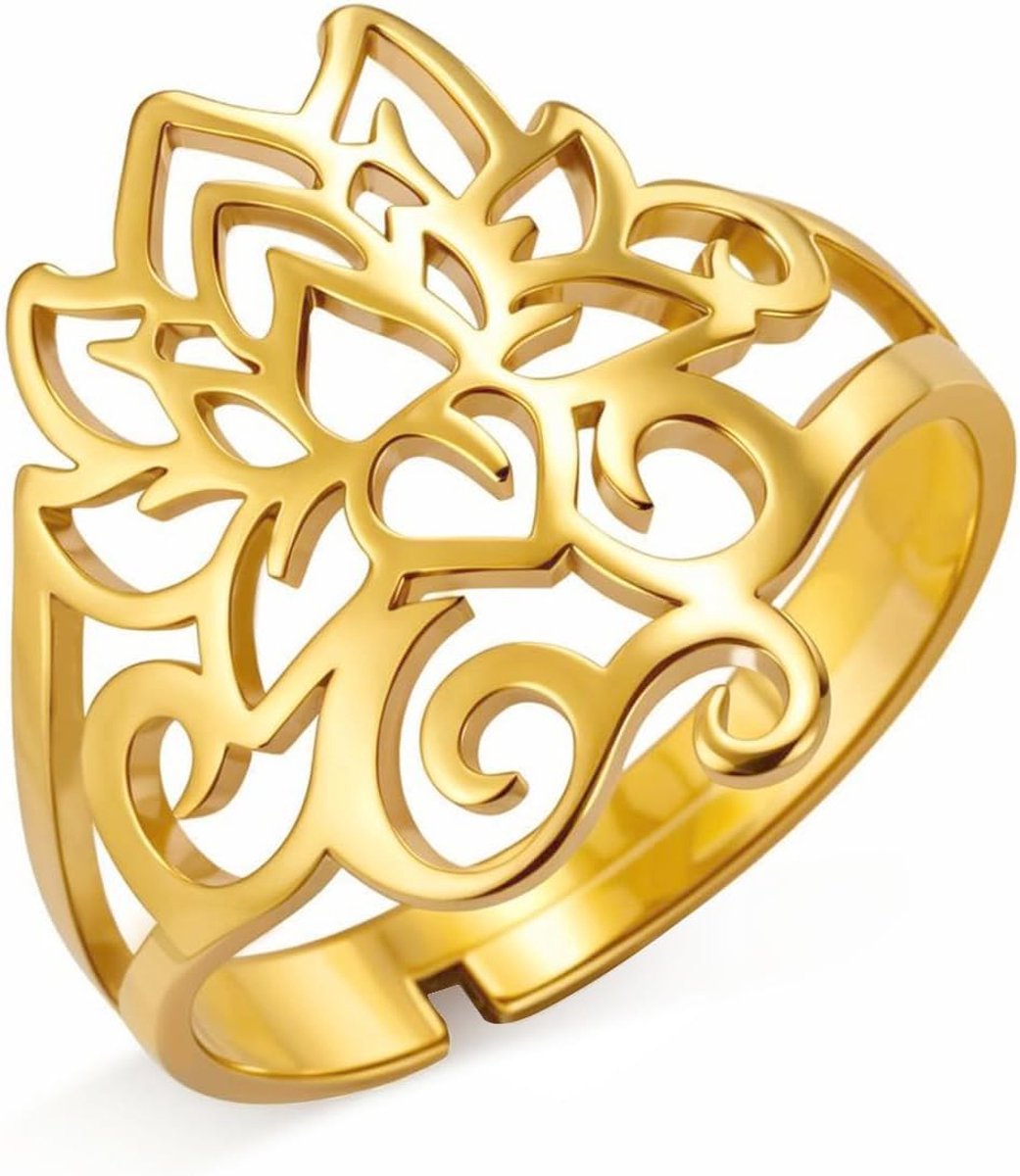 Lotus Bloem Ring Rvs Yoga Symbool Belofte Ring Amulet Sieraden Voor Vrouwen Charmante Dames