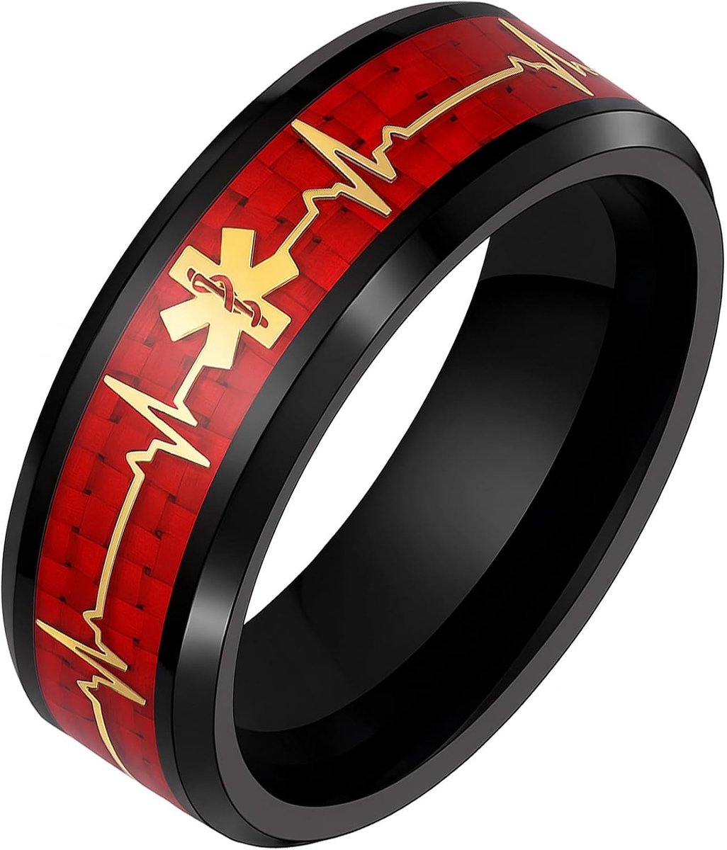 Alert Ring, RVS Maat 6-12, CPR Band met EKG Design, Comfortabele Dagelijks Sieraad YA5273