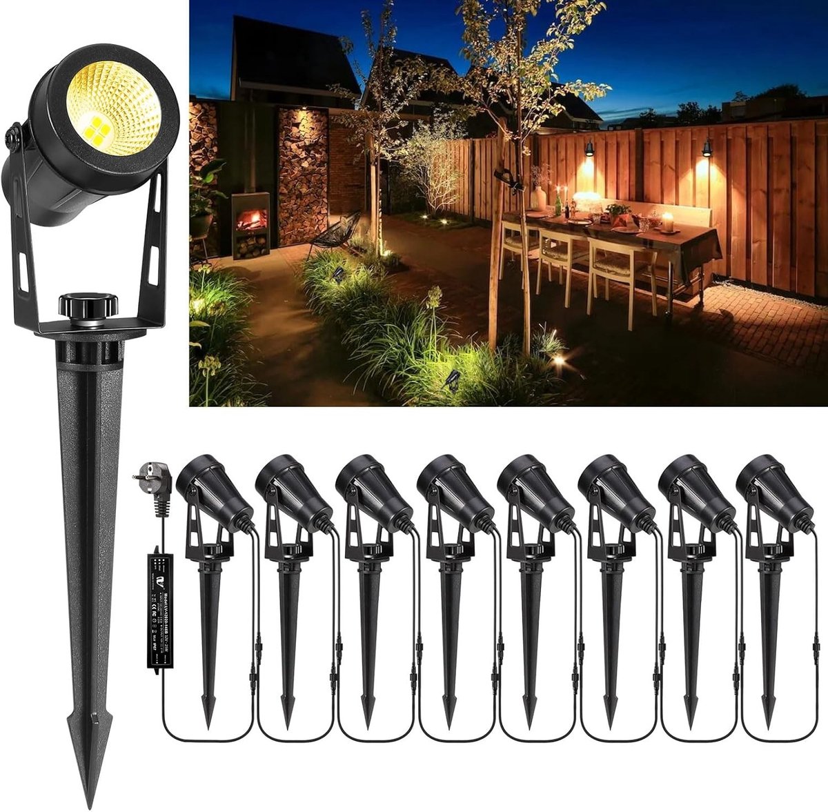 Tuinschijnwerper LED - Zwart - Set van 8 stuks - Waterdichte Tuinlamp met Grondpen - Voor Buitenverlichting