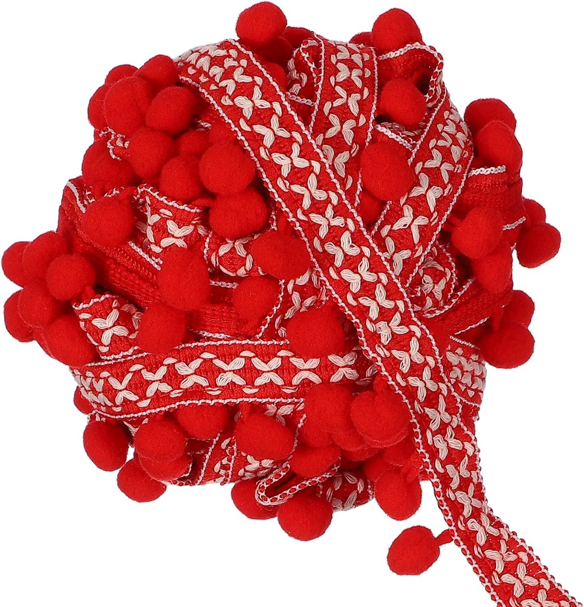 5 Iarden franjes met pompons, 12 mm kantlint met kwasten voor het naaien van kleding, woondecoratie, gordijnen, kussens, rood