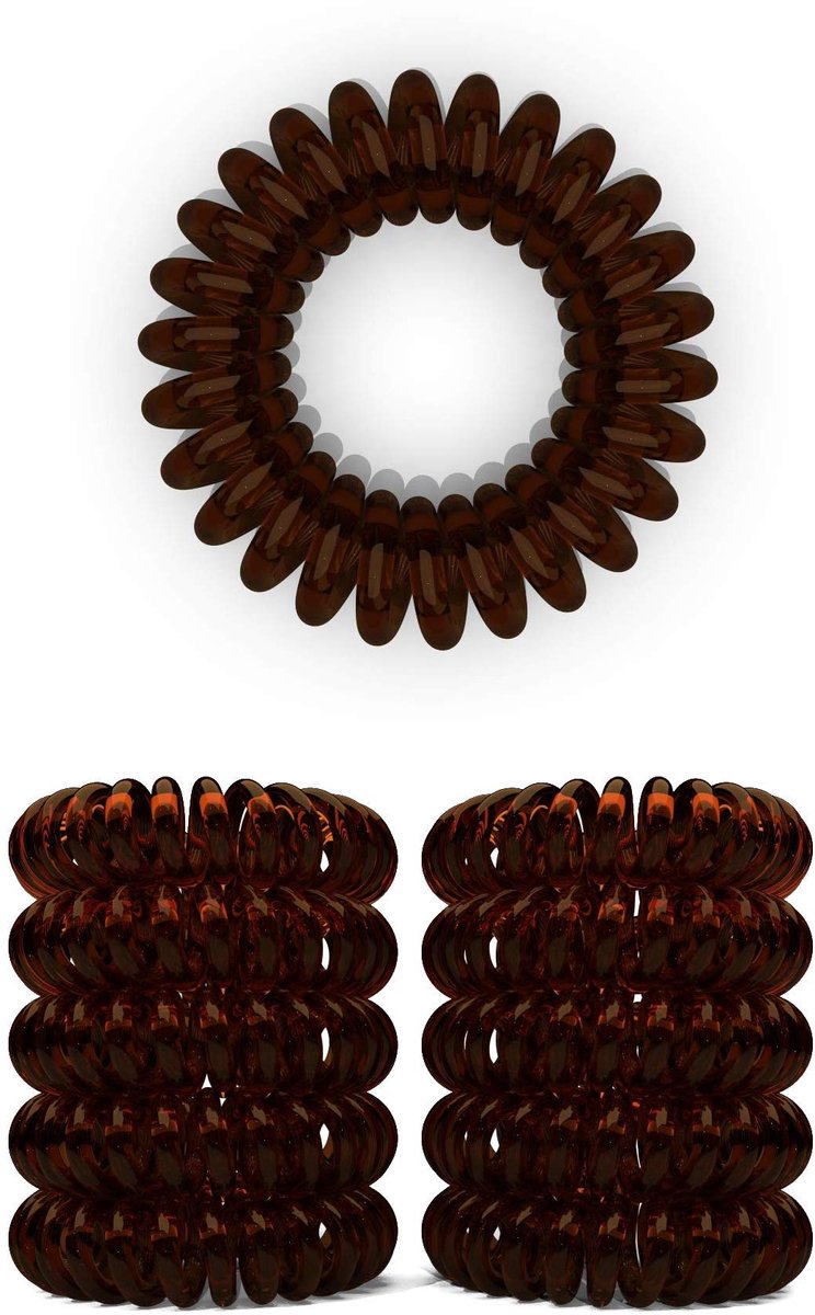 Set van 10 spiraalvormige haarbanden - Haarbanden voor minder gespleten punten en gebroken haar - Haarband spiraal voor fijne haarpartijen - Telefoonkoord spiraalvormige haarband, bruin, 3,5 cm