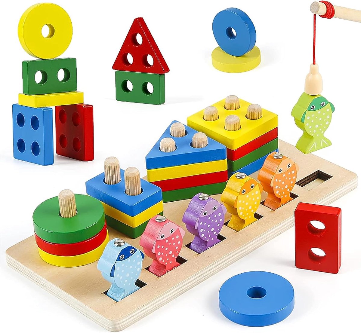 Toys 2 in 1 Montessori Toys 1 2 3 Years Boys Girls Motor Skills Toy joust Fishing Game Baby Toy for Kids Birthday Gift
