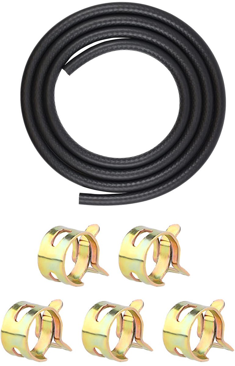 1m Ø 4mm Brandstofleiding Brandstofslang met 5 Stuks Slangklem Benzineslang Gereedschapsset voor Motor Auto Tractor Kleine Motoren