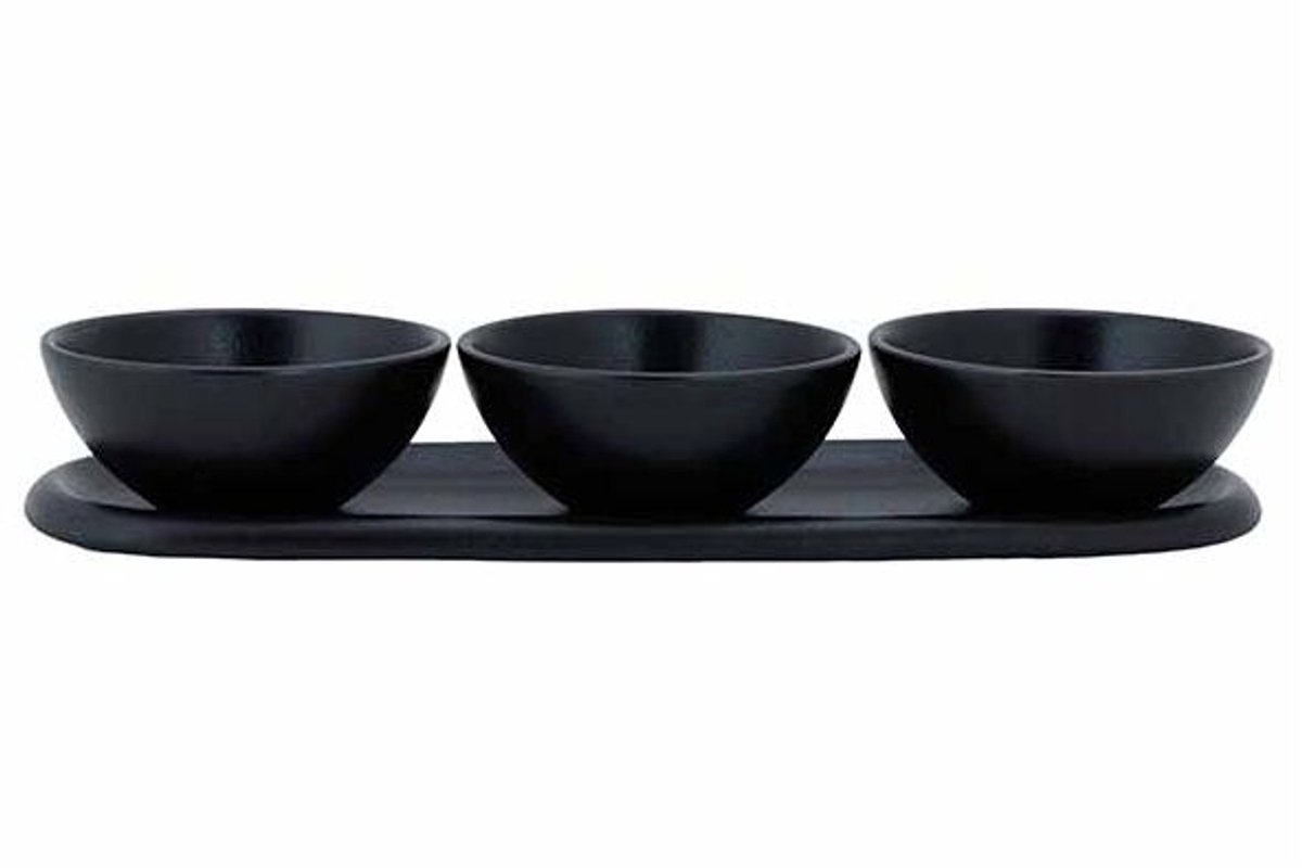 Ellips Aperoset 4pcs - Ovaal Bord 28,5x 9,5cm + 3 Schaaltjes D9cm