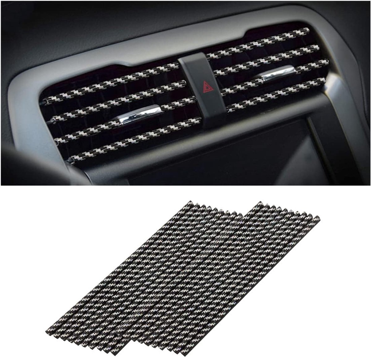 20 stuks decoratieve strips voor auto-airconditioner, decoratiestrepen voor luchtuitlaat, auto, ventilatierooster, decoratieve strip voor auto-airconditioning (koolstofvezel)