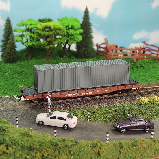 3 stk. 40ft Container Verzending Goederen Wagen Spoor HO Model Spoorbaan Karretje 1:87 (donkergrijs) — afbeelding 5