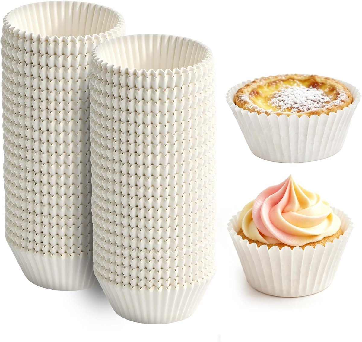 1000 stuks witte muffinvormpjes, cupcake-inzetstukken, geurloos, levensmiddelenkwaliteit, bakvormen (standaardgrootte), ideaal voor feestjes en voorraad